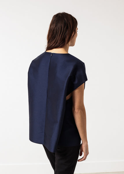 Tucked Sleeve Blouse in Navy - gstuffpro.com