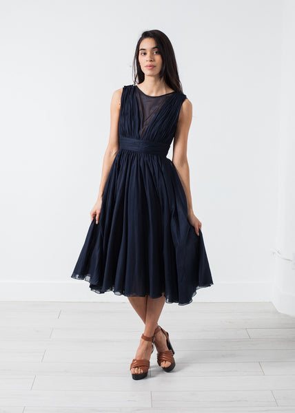 Voile V-Neck Dress in Navy - gstuffpro.com
