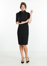 Tie Neck Wool Dress in Black - gstuffpro.com
