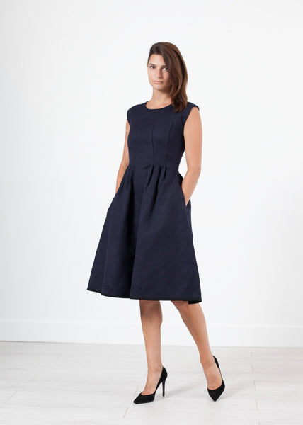 Pleated Rita Dress in Dark Navy - gstuffpro.com