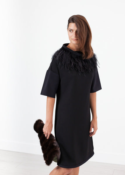Ostrich Plume Dress in Black - gstuffpro.com