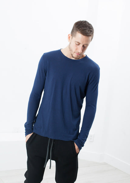 Cashmere Jersey Long Sleeve Tee in Navy - gstuffpro.com