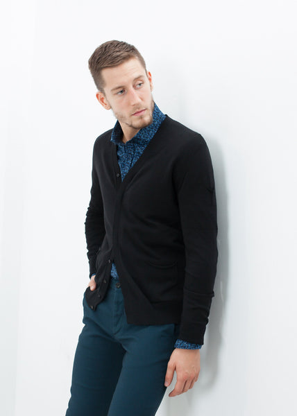 Hidden Placket Cardigan in Black - gstuffpro.com