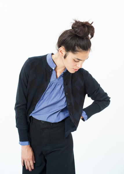 Quilt Pattern Cardigan in Black/Navy - gstuffpro.com