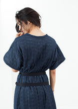 Quilted Mesh T-Shirt Dress in Navy - gstuffpro.com