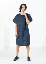 Quilted Mesh T-Shirt Dress in Navy - gstuffpro.com