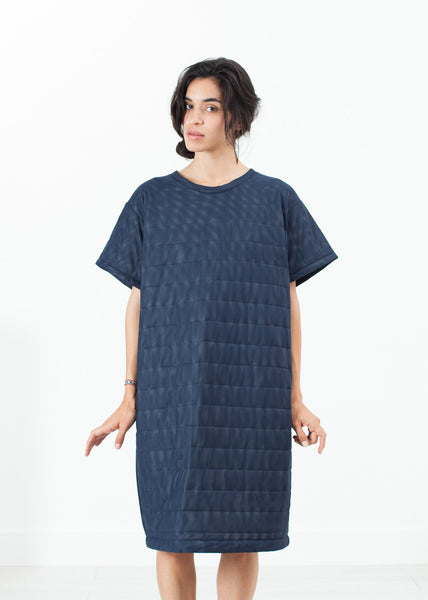 Quilted Mesh T-Shirt Dress in Navy - gstuffpro.com