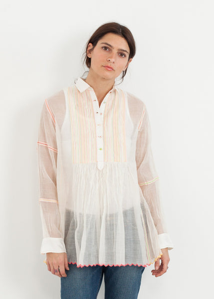 Sheer Rainbow Blouse in White - gstuffpro.com
