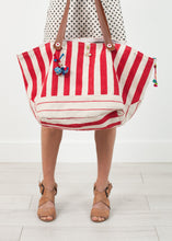 Woven Oversized Tote in Red Stripe - gstuffpro.com