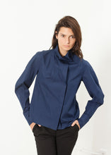 Full Collar Poplin Blouse in Navy - gstuffpro.com