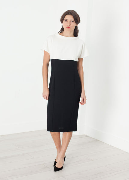 Pearl Fastened Dress in Cream/Black - gstuffpro.com