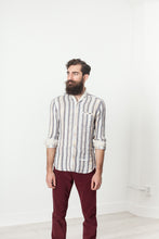 Linen Western Shirt in Beige/Blue - gstuffpro.com