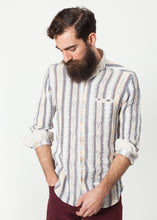Linen Western Shirt in Beige/Blue - gstuffpro.com