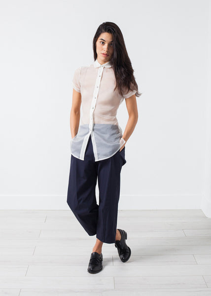 Sheer Button-Up Blouse in Ivory - gstuffpro.com